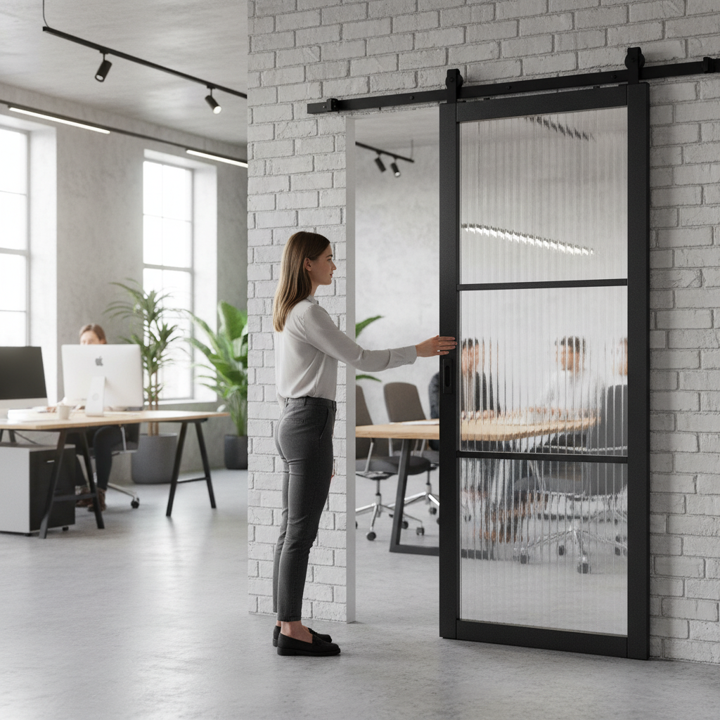 Premium Internal Primed Industrial Studio 3 Light Reeded Glass Sliding Door with Top Mounted System for Modern Homes