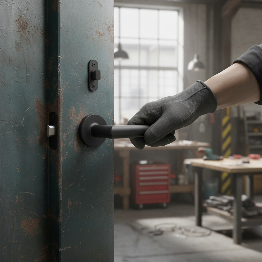 Industrial Round Lever Door Handle Set - Matt Black