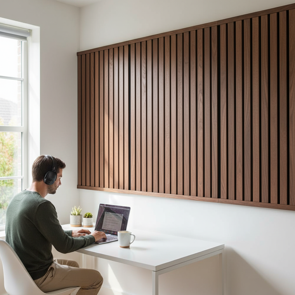 2.4m Acoustic Wall Panelling Trim in Rich Walnut Finish