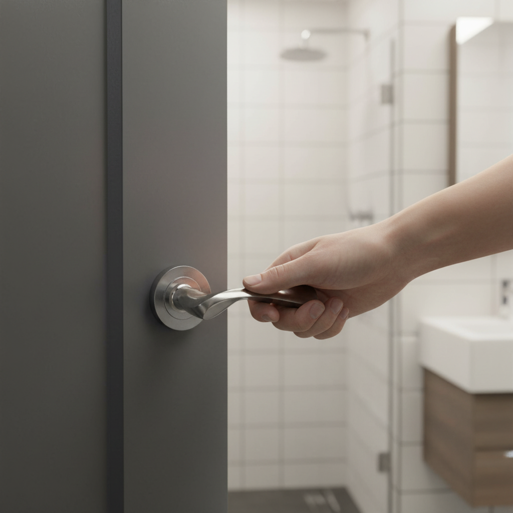 Chrome Lever On Round Rose Bathroom Handle Set | Hinges & Lock | Privacy Function