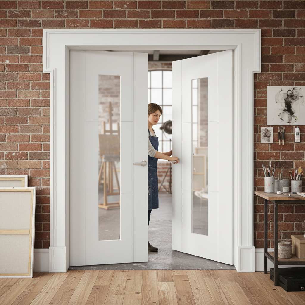 Internal White Primed 3 Panel 1 Light Obscure Glass Pair ...