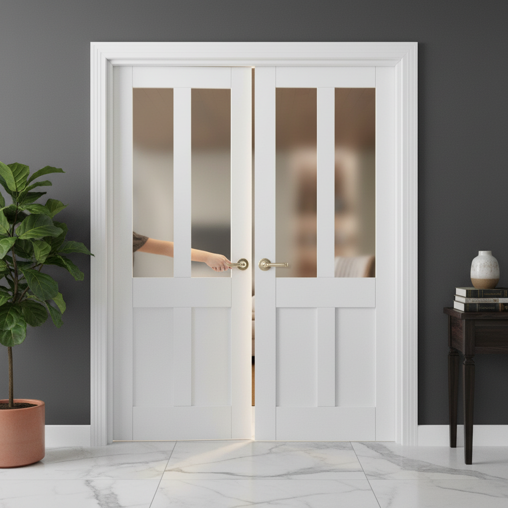 Internal White Primed Victorian 2 Panel 2 Light Obscure G...