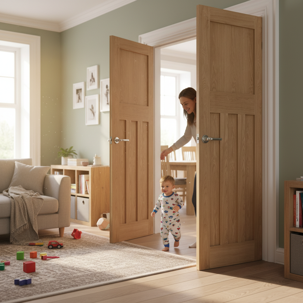 Internal Unfinished Oak 1930's DX 4 Panel Pair Door Set -...
