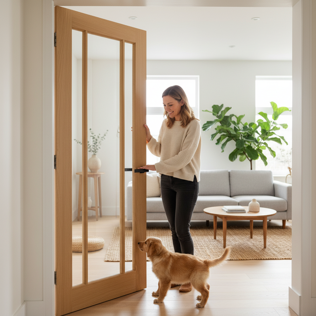 Premium Bespoke Made-to-Measure Internal Oak Door with 3 Clear Glass Panes for Custom Interior Solutions