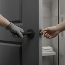 Premium Knurled Internal Bathroom Lever Handle Pack with Round Rose - Matt Black Finish and Privacy Lock