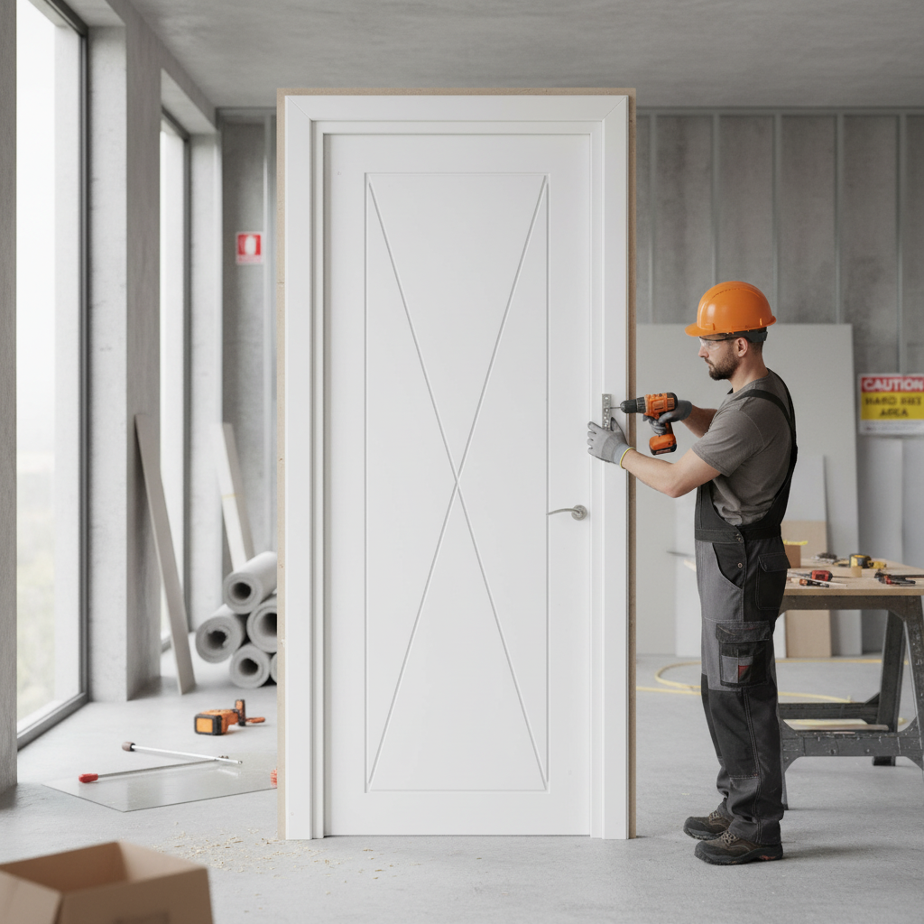 Internal White FD30 Fire Door with 4 Panels, Solid Core, ...