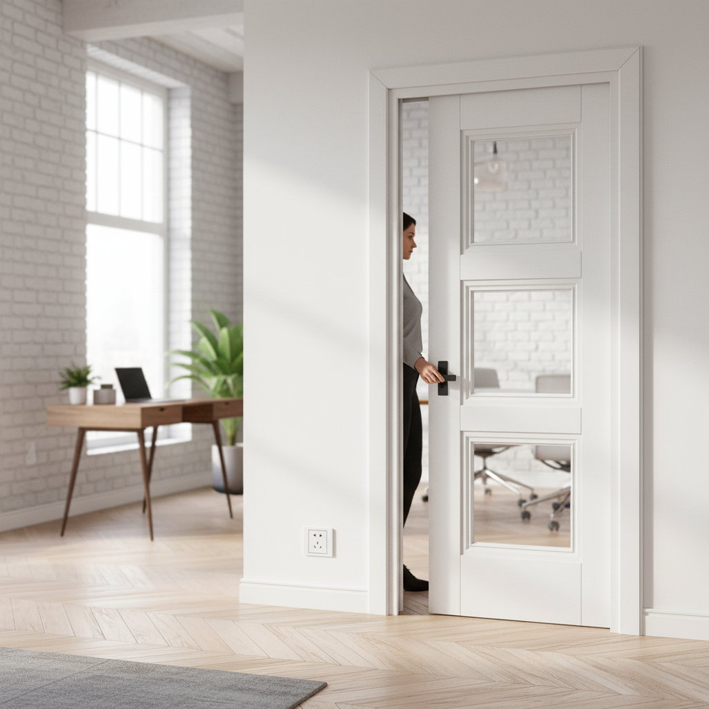Modern Pocket Door Set with 3 Clear Glass Panels