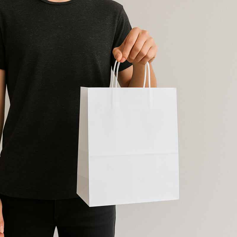 Premium White Paper Bags Strong Kraft with Twisted Handles Recyclable Reusable Shopping Carrier