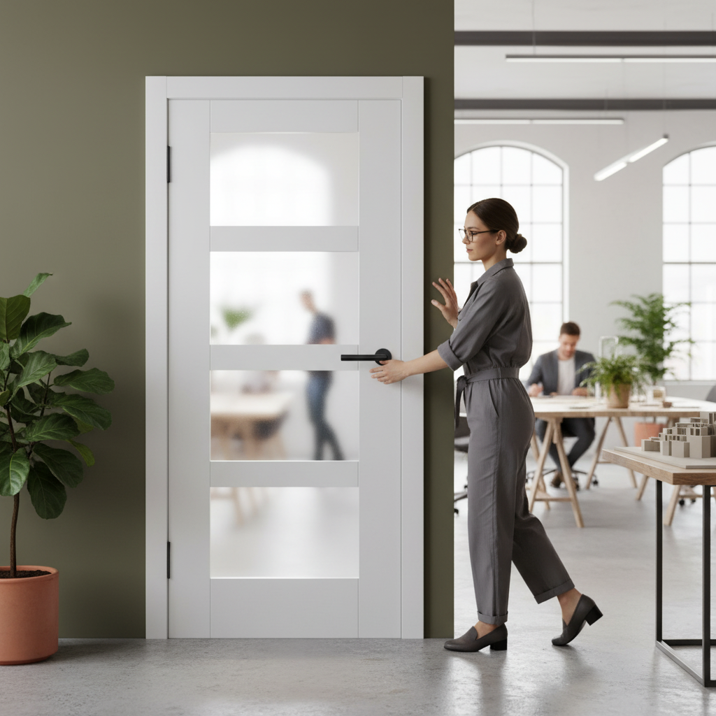 Premium Made-to-Measure Internal Primed Shaker Door with 4 Light Obscure Glass for Custom Interiors