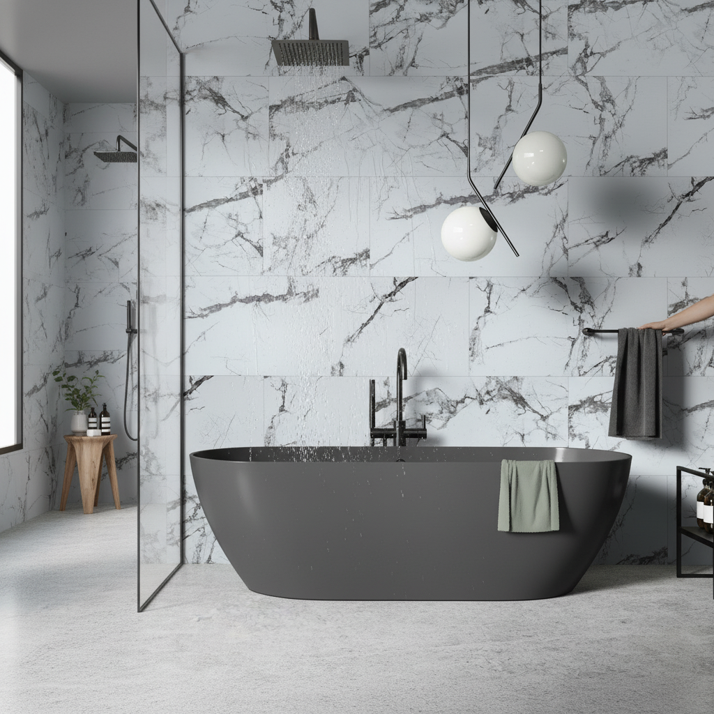 White Marble Stone Effect Wall Panelling