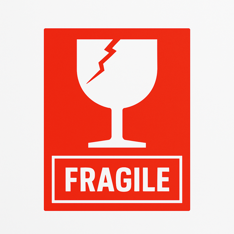 Self-Adhesive Labels with Glass Symbol 250-Pack Bold Red Warning Stickers for Shipping & Handling Safety