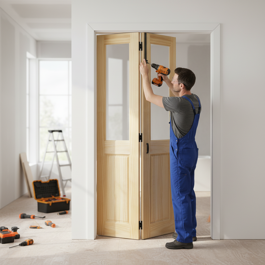 Premium Clear Pine Unfinished Bi-Fold Door with 2 Clear Glass Panes - Customizable Solid Core Design for Interior Spaces