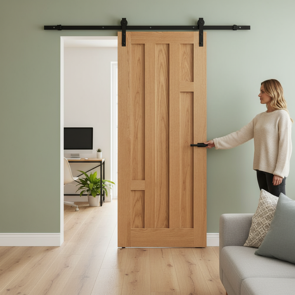 Internal Sliding Door Set with Oak Veneer Finish