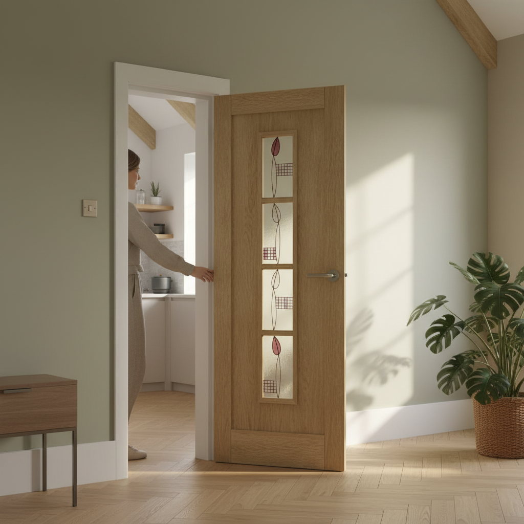Premium Internal Unfinished Decorative Glass Door with 4 Clear Lights - Stylish Shaker Design for Interior Spaces
