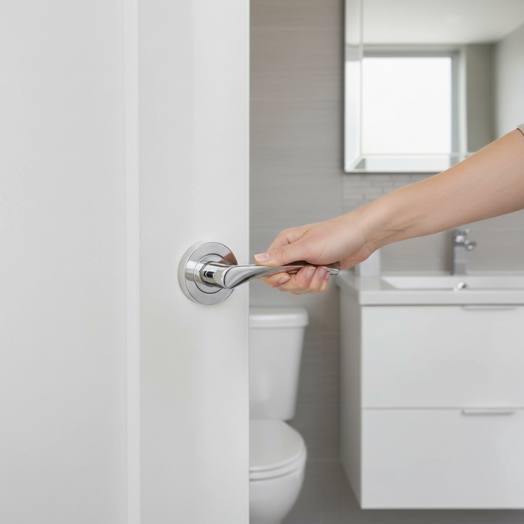 Round Rose Lever Door Bathroom Handle Set - Polished Chro...