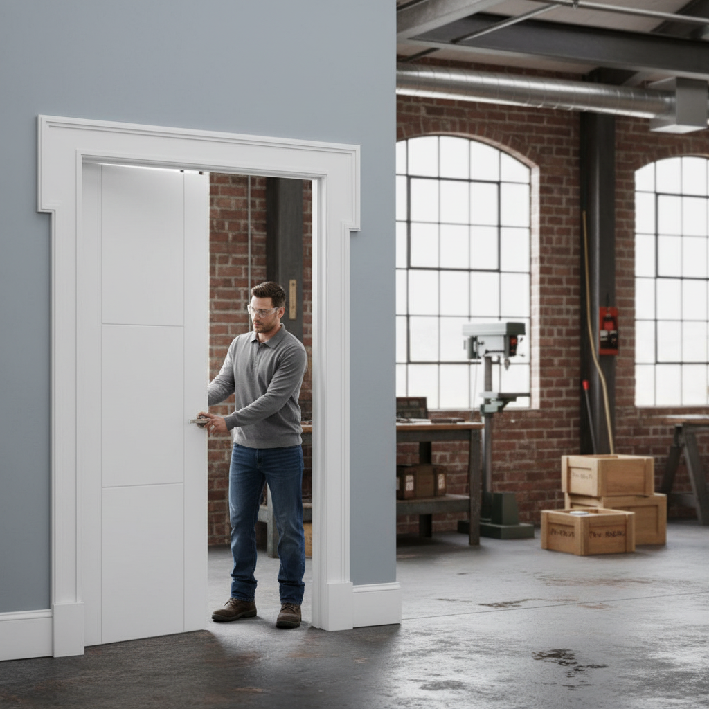 Internal White Primed Trent 3 Panel Pair Door Set - Elega...