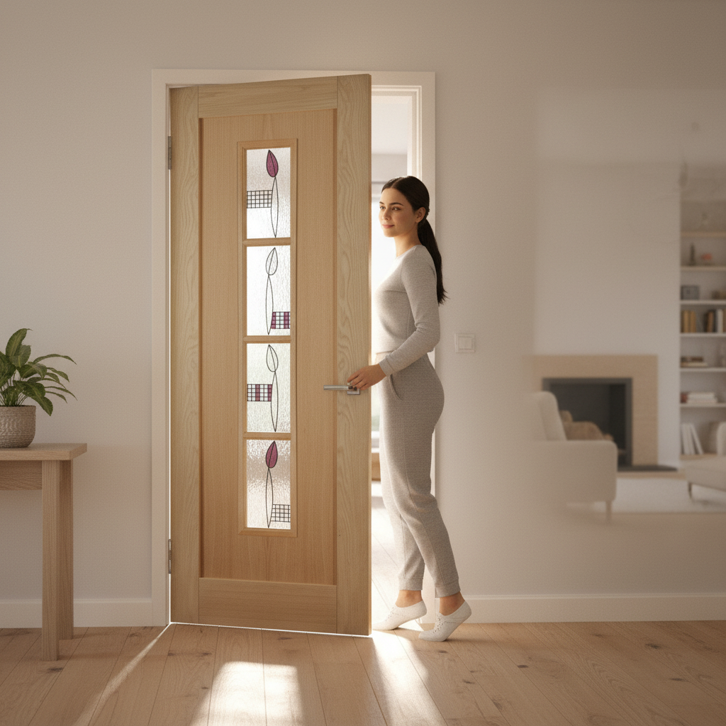 Unfinished Oak Internal Decorative Door with 4 Light Toug...