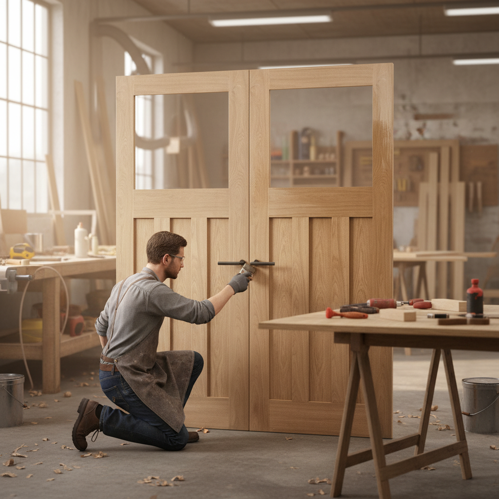 Internal Oak Unfinished 1930's DX 3 Panel Door Pair