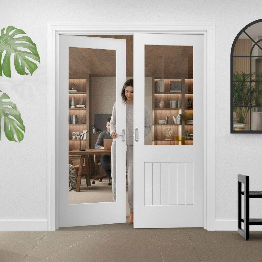 Internal Cottage Style Pair Door with Clear Glass Panel