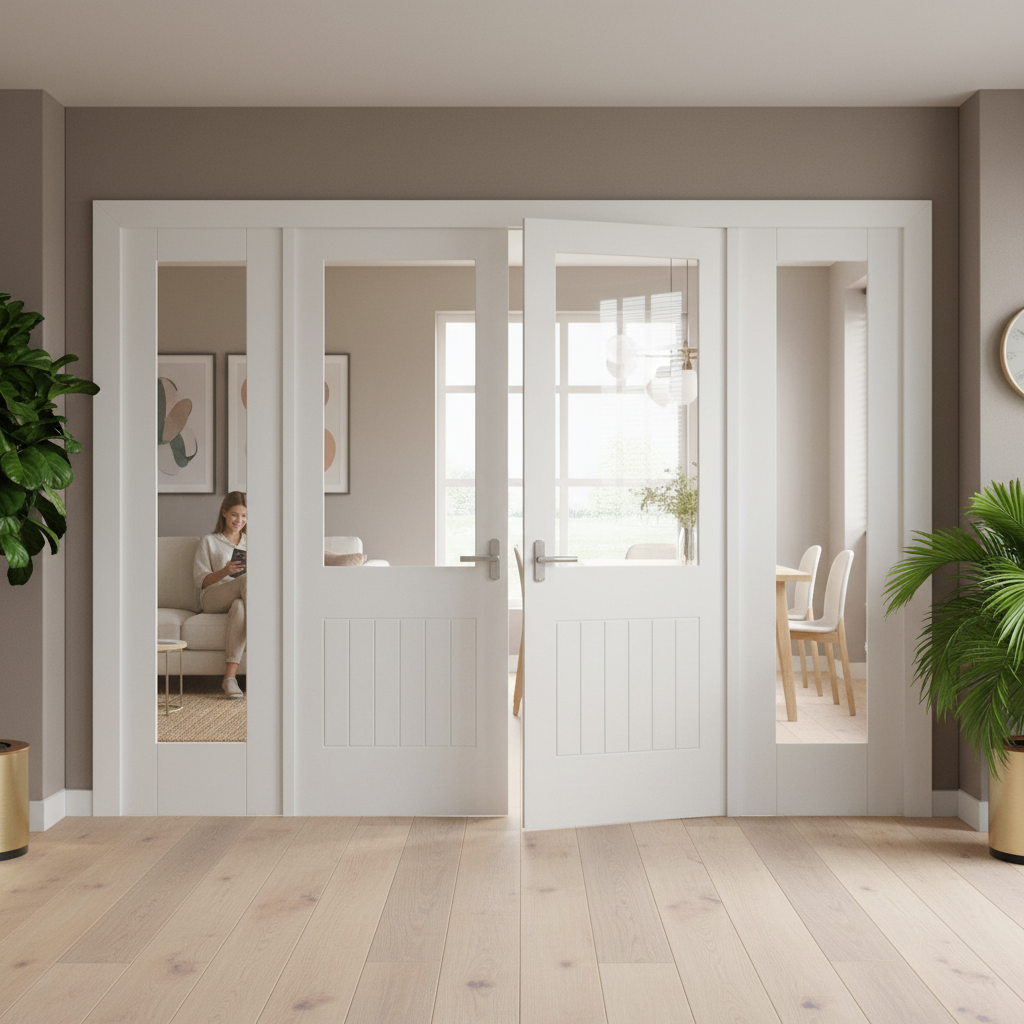 Internal Room Divider Set with Clear Glass Panels - Styli...