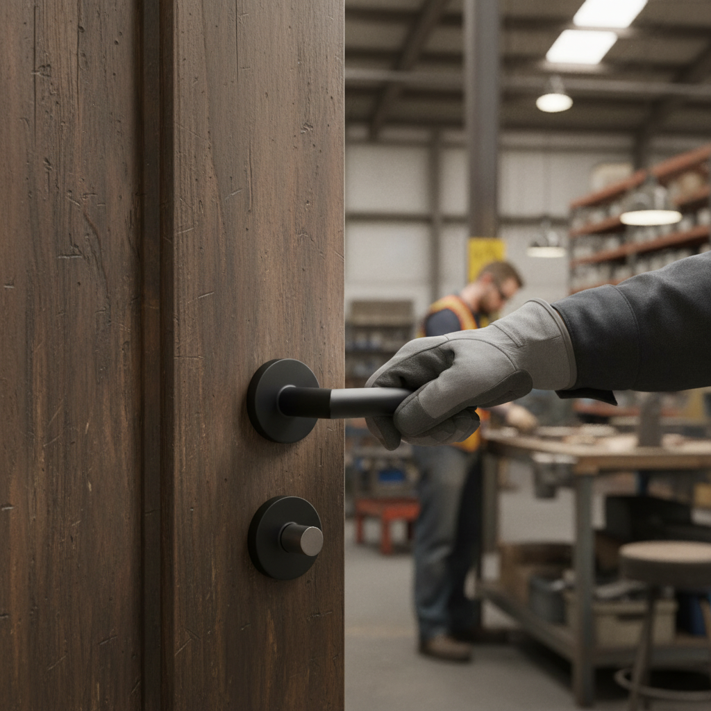 Industrial Round Lever Door Handle Set in Matt Black