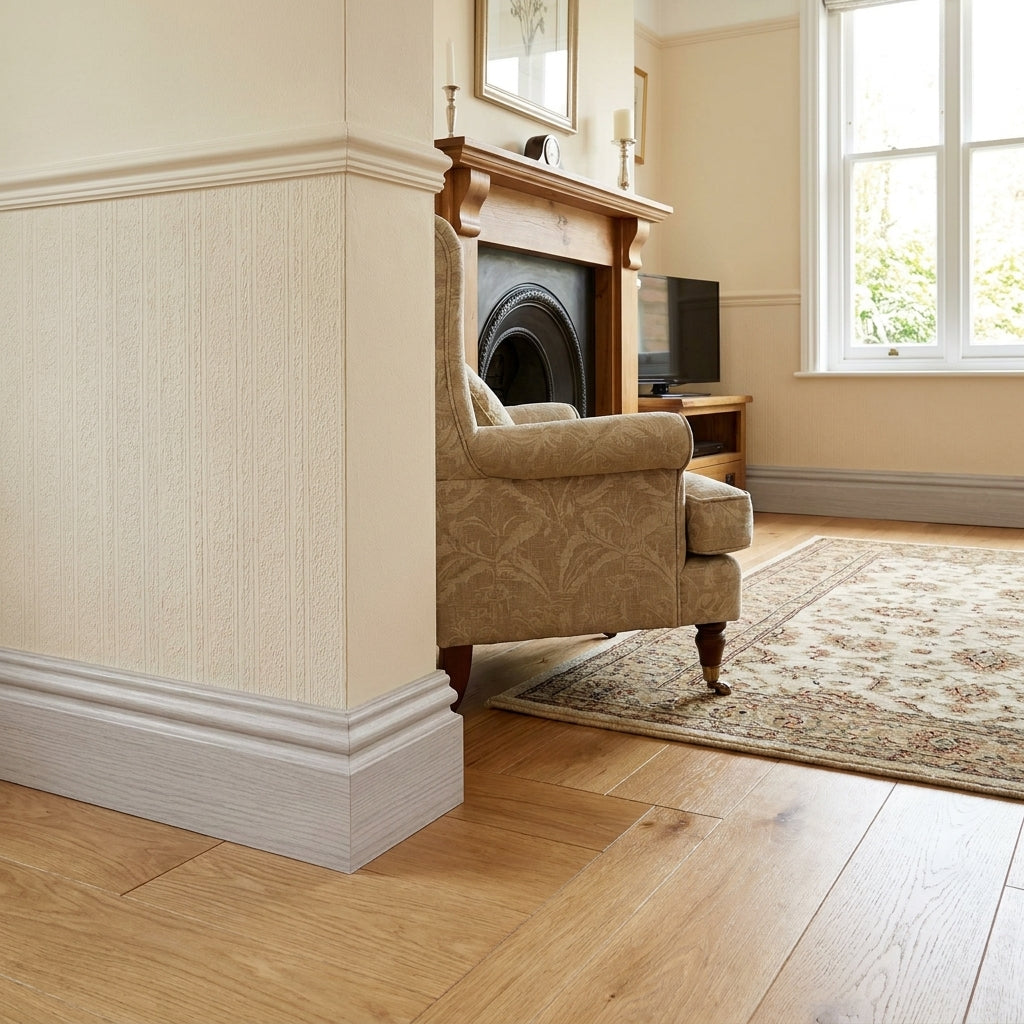 Laminate Skirting Board Light Grey 2400mm x 15mm, Height 63-116mm