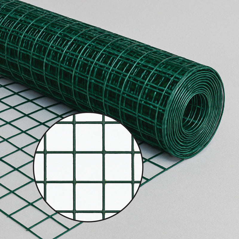 Green PVC Coated Mesh, 25 x 25mm Square Holes 12 Gauge Galvanized Core Wire (Heavy-Weight)