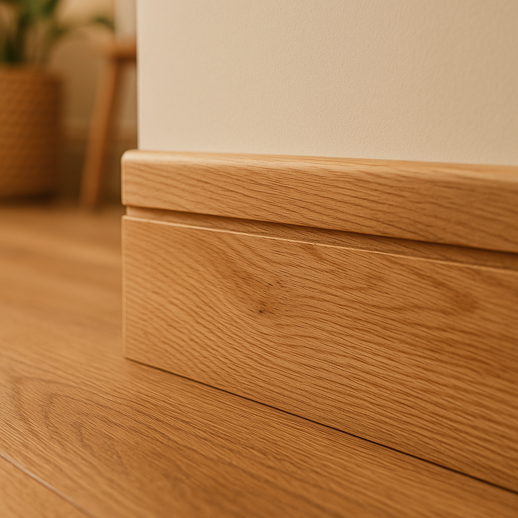 Fully Finished Oak Grooved Shaker Skirting Board - 2.4m Length - detail view