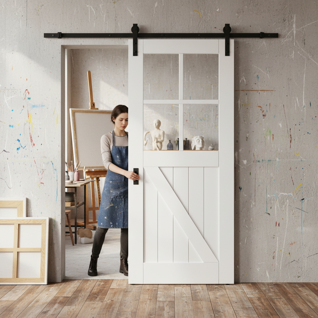 Internal Barn Sliding Door with 4 Light Clear Glass Panels