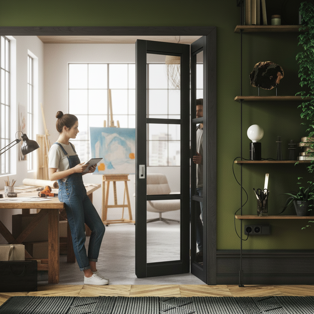 Industrial Studio 3 Light Clear Glass Bi-fold Door
