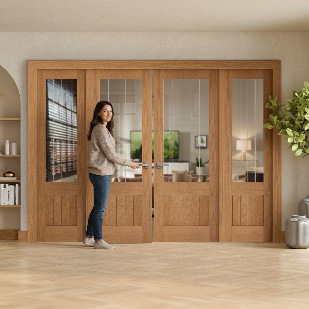 Internal Oak Room Divider Set with Clear Glass Sidelights...