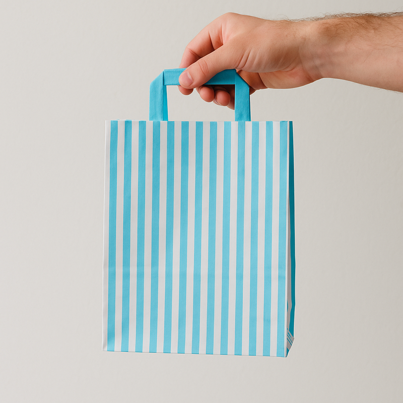Premium Blue Striped Kraft Paper Carrier Bags Durable Tape Handle Recyclable Perfect for Retail Parties