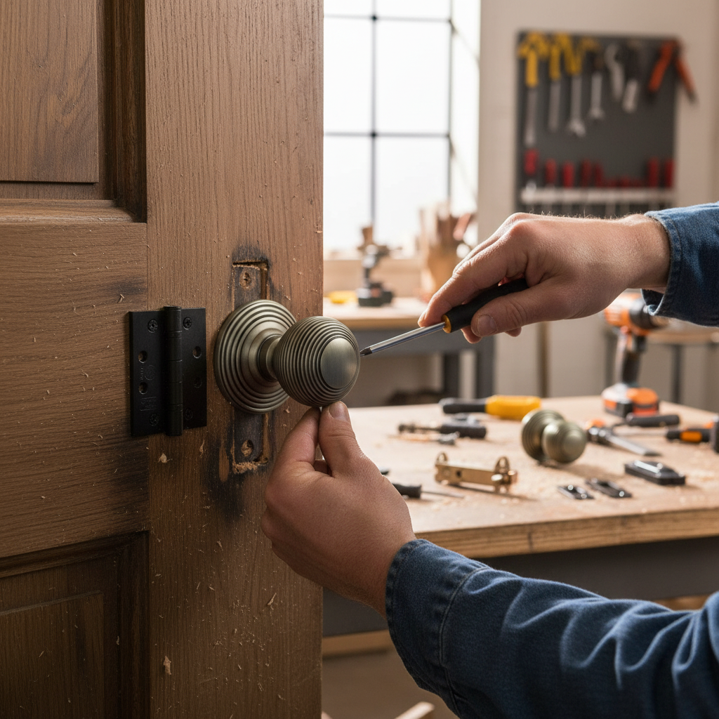Round Reeded Mortice Fire Door Knob Set