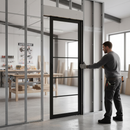 Industrial Pocket Door Set with Clear Glass Panel - Adjus...