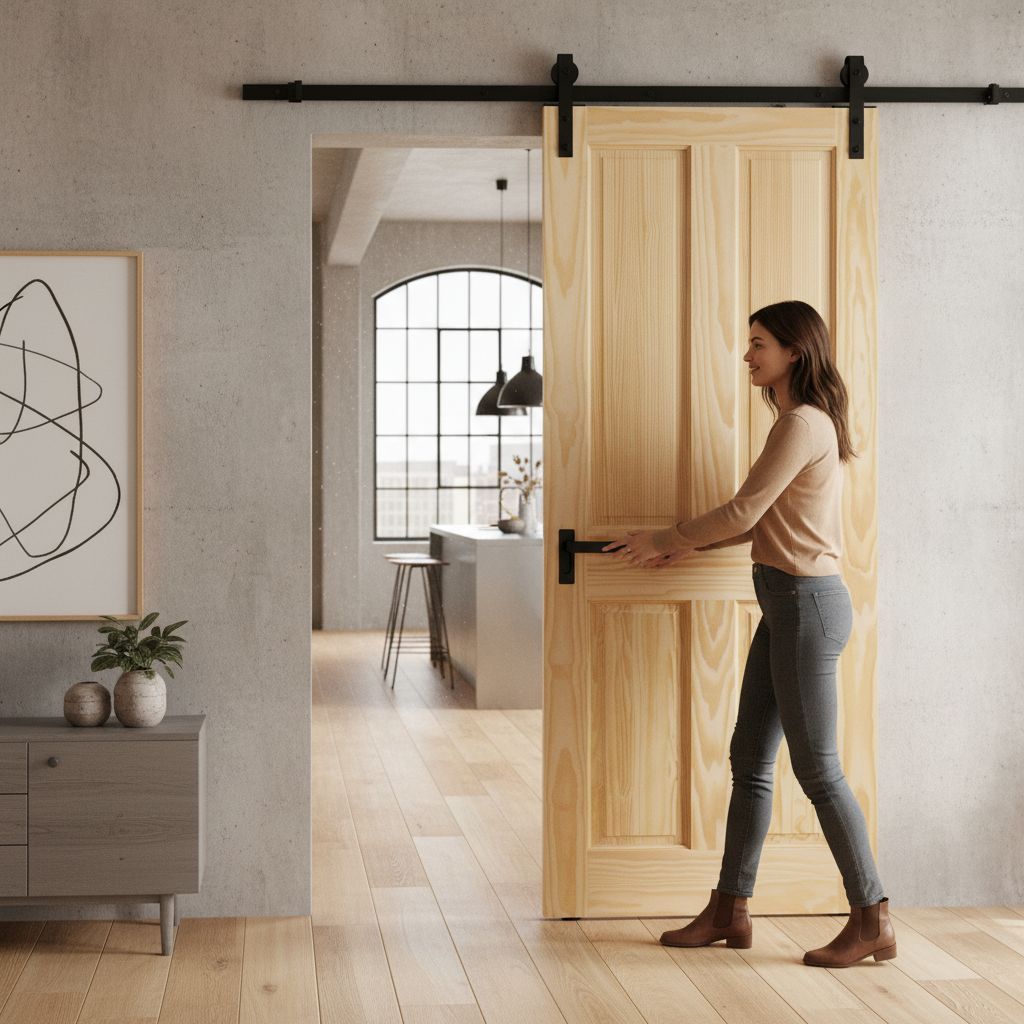 Clear Pine Internal Unfinished 4 Panel Sliding Door