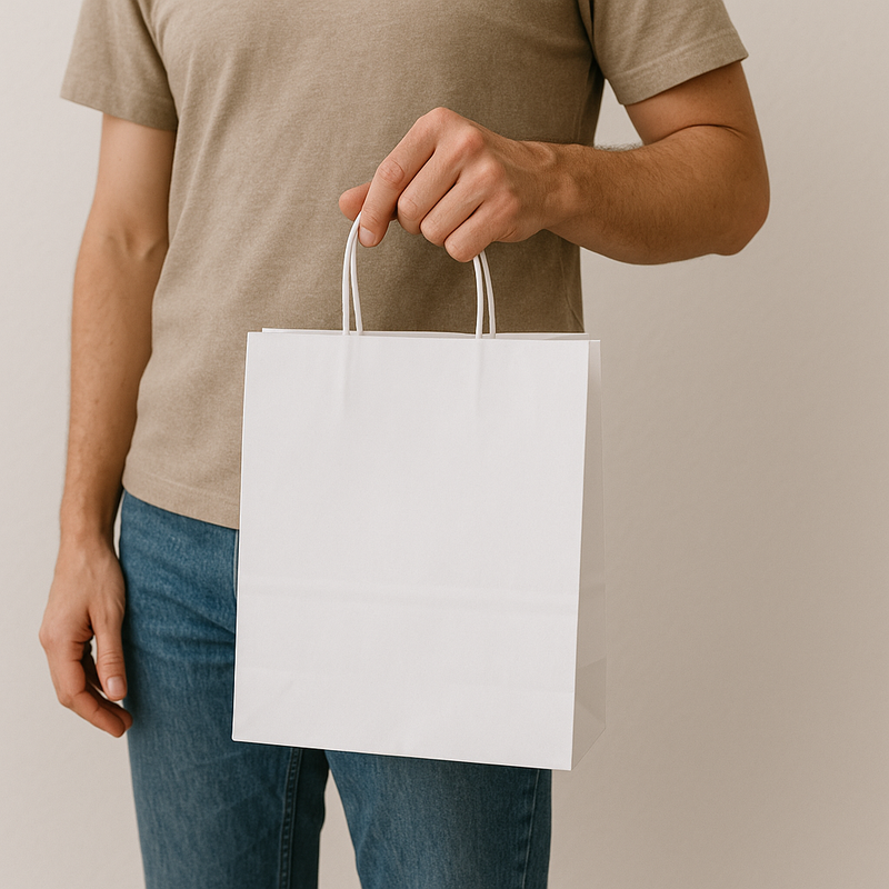 Premium White Paper Carrier Bags Strong Kraft Tape Handle Bags Eco-Friendly Professional Look for Shops Events Takeaways