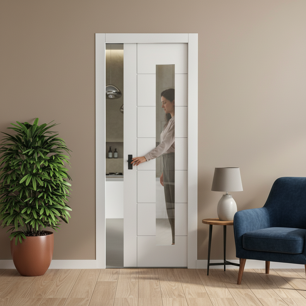 Internal Pocket Door Set with 7-Panel Design and Clear Glass