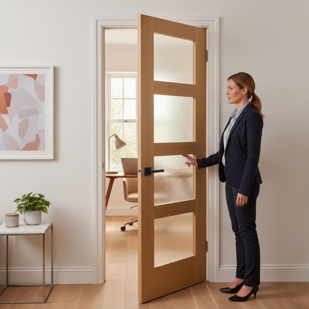 Premium Internal Unfinished Shaker 4 Light Obscure Glass Fire Door with Customizable Sizing and FD30 Fire Resistance