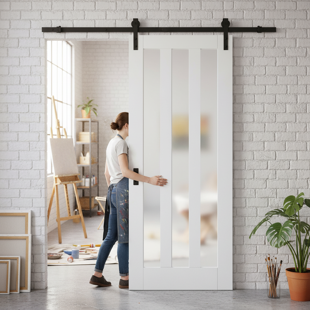Internal Sliding Door with 3 Light Obscure Glass Panels -...