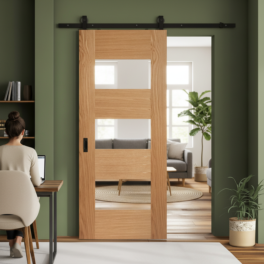 Internal Fully Finished 7 Panel Sliding Door with Clear G...
