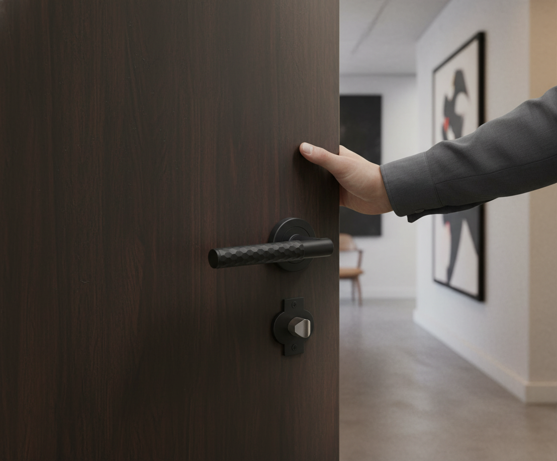 Round Rose Privacy Lever Door Handle Set