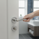 Two-Tone Chrome Bathroom Lever Handle Set | Round Rose Design | Privacy Lock