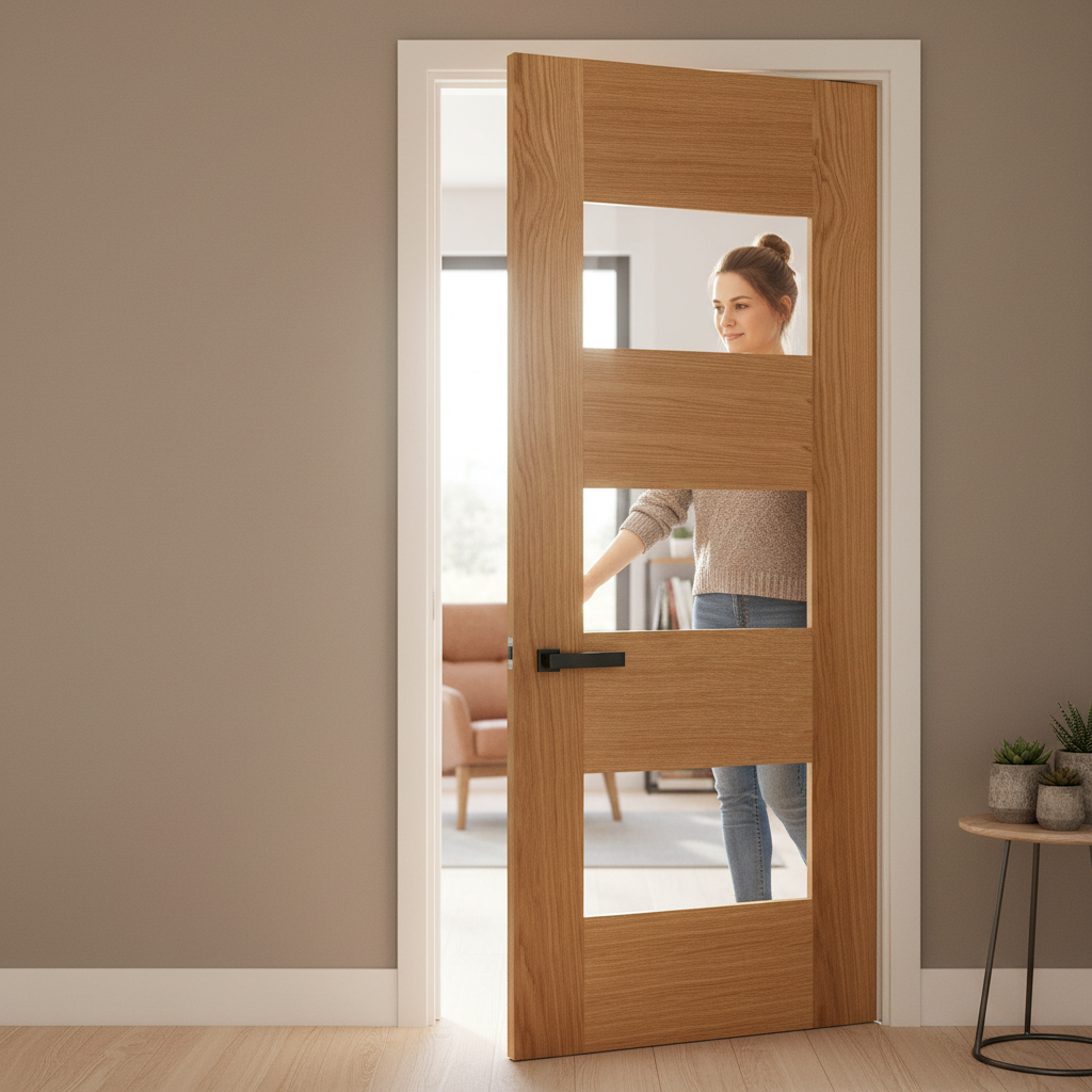 Premium Made-to-Measure Internal Oak Door with 7 Panels and 3 Clear Glass Inserts - Fully Finished for Easy Installation
