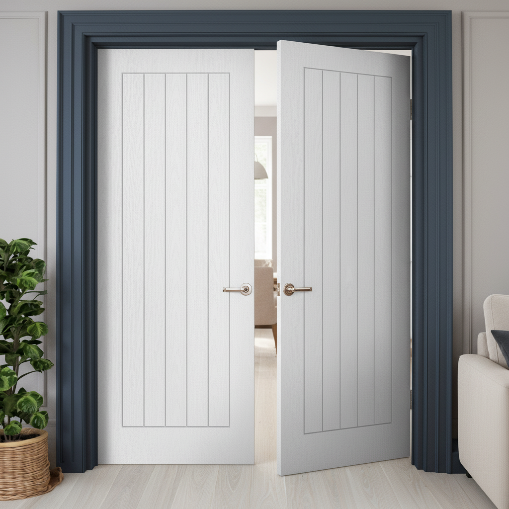 Internal White Moulded Lifestyle Door Pair - Minimalist D...