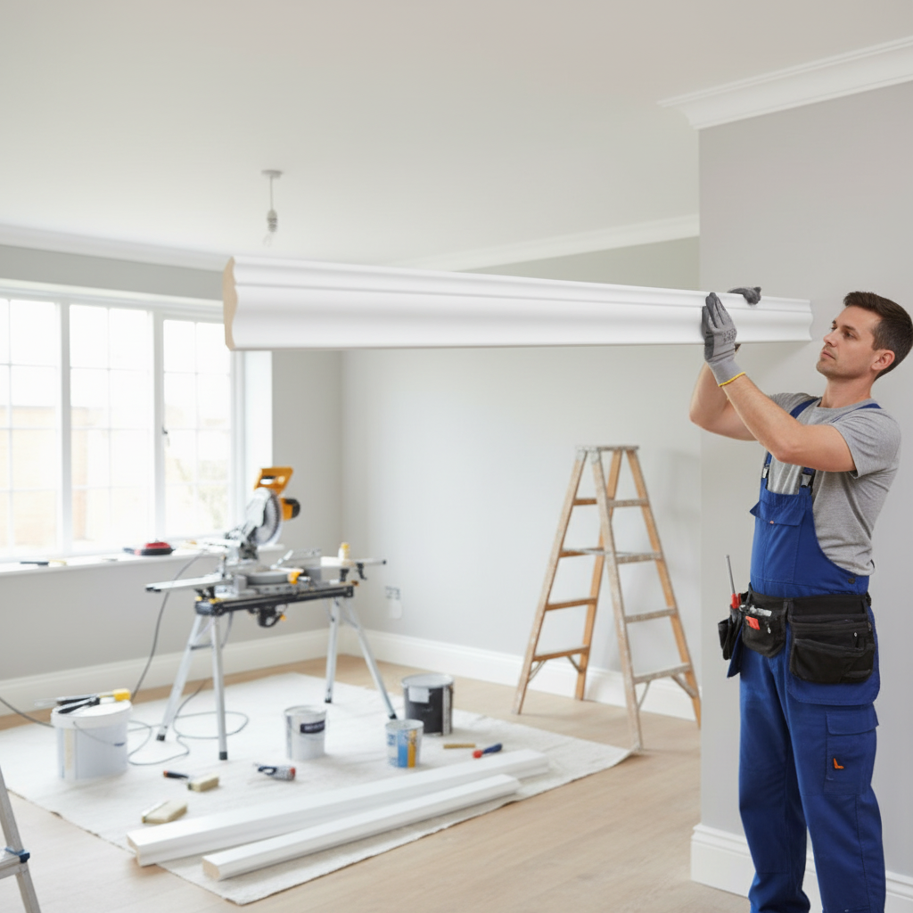 2.4m Decorative Coving in White with Painted Finish - Ideal