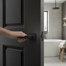 Premium Internal Bathroom Lever Handle on Square Rose Pack - Stylish Matt Black Finish with Privacy Lock and Hinges