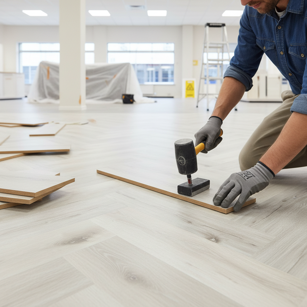 Premium Herringbone SPC Vinyl Flooring 5.5mm Rigid Core with Waterproof Design and Built-in Underlay