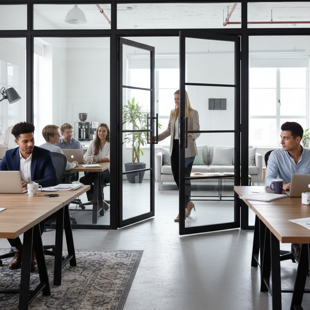 Premium Custom Made Industrial Style Door Pair with Elegant Black Finish and Narrow Profiles for Stylish Room Dividers