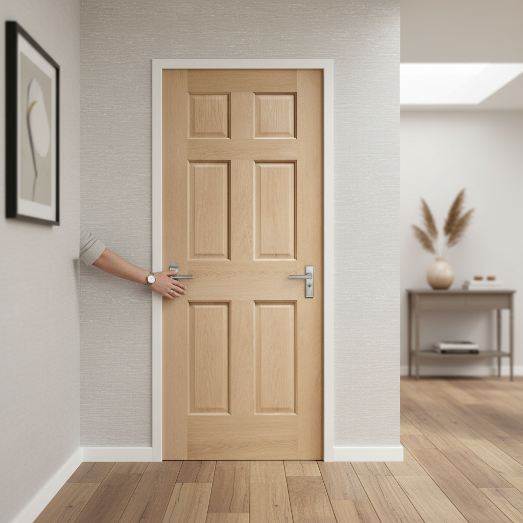 Premium White Oak Internal 6 Panel Door with Solid Engineered Core for Durability and Style