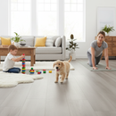 Premium Comfort Luxe Ultra 12mm Laminate Flooring in Pristine Ivory Oak with Built-In Cork Underlay for Heavy Residential and Commercial Use